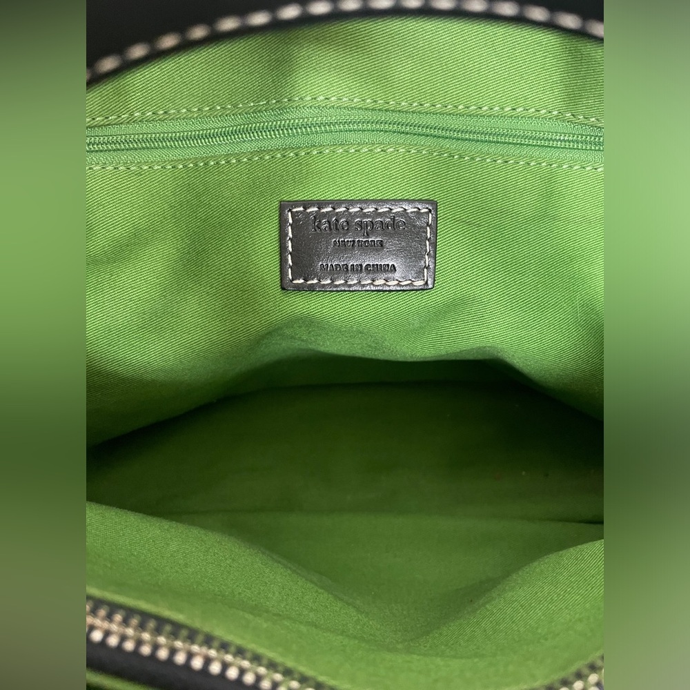 Vintage Kate Spade Black and White Gingham Tote Purse with Green Lining - Picture 10 of 13